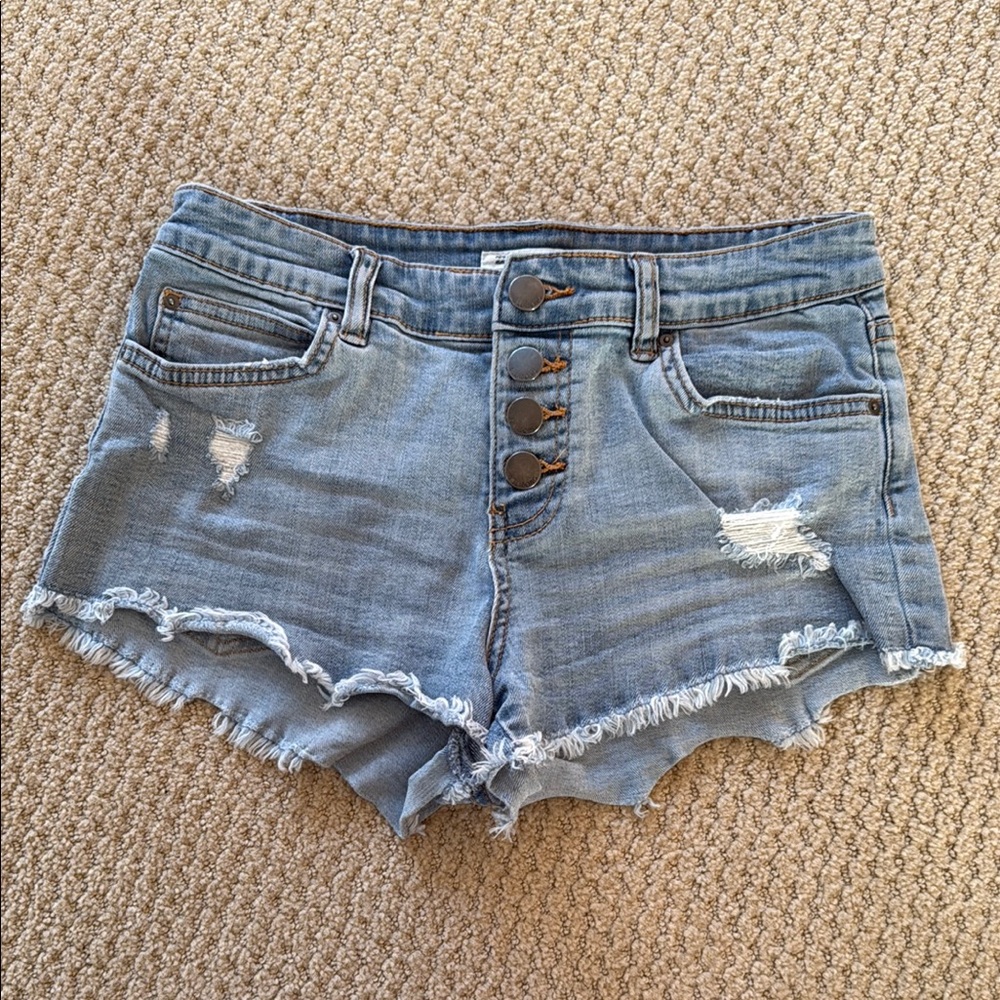 Billabong Blue Distressed Jean Shorts Frayed Hem